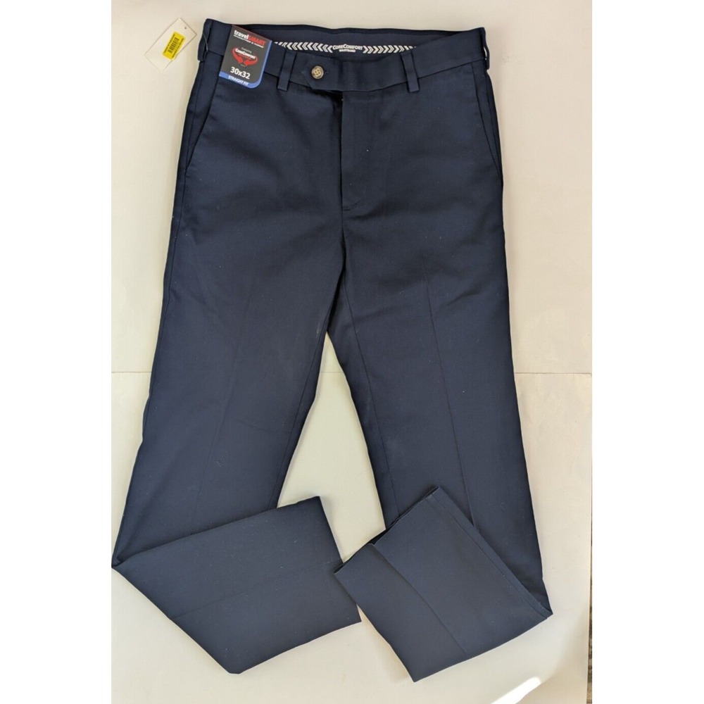 NWT Roundtree & Yorke Travel Smart Pants 30x32 Navy Blue Straight Fit Flat Front